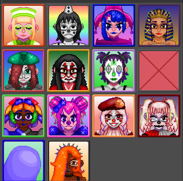 Grid view of some of the characters from the game